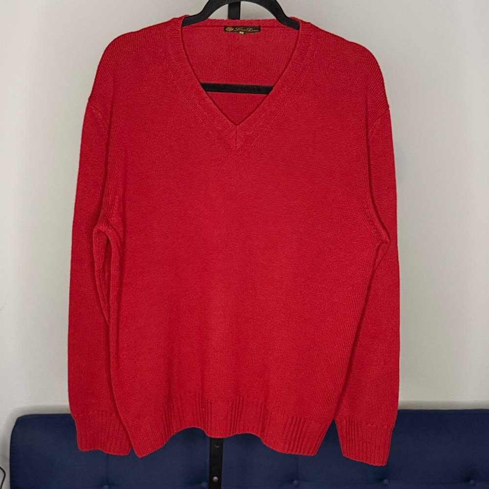 Men's Loro Paina Burgundy Red V-Neck Pull Over 100% Cashmere Knit Sweater Large